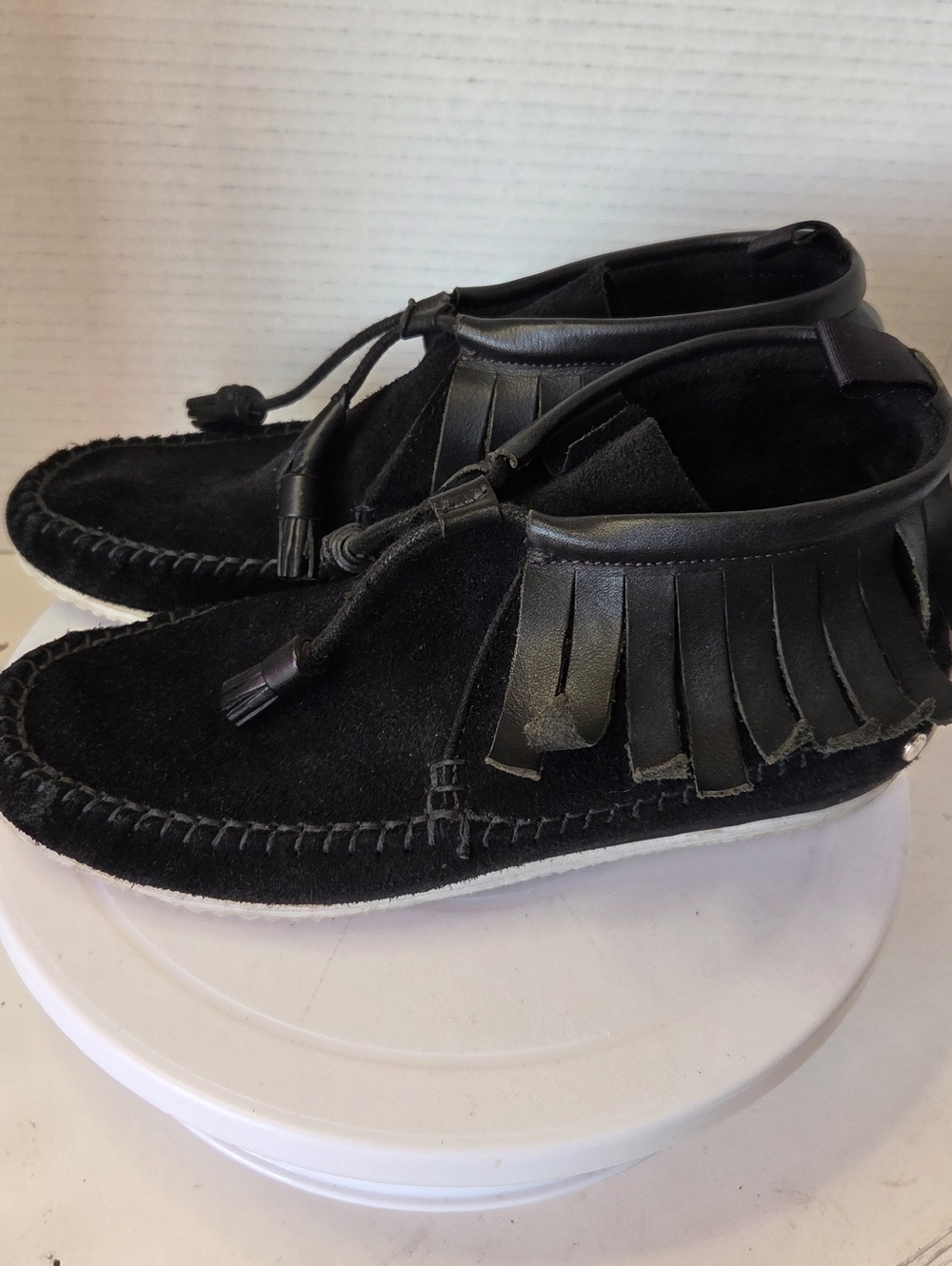 Rag & Bone Women's Ghita Black Suede & Leather Fringed Mocassin Booties Sz 9